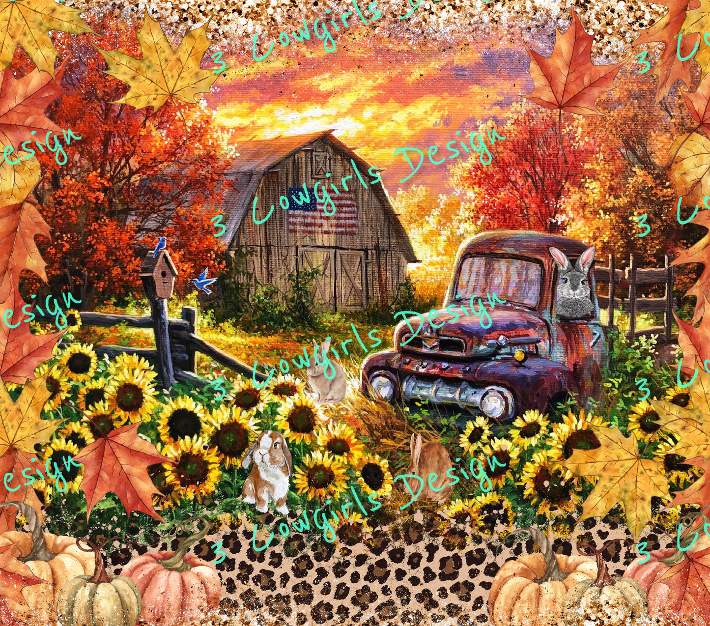 Fall Farm barn with rabbits