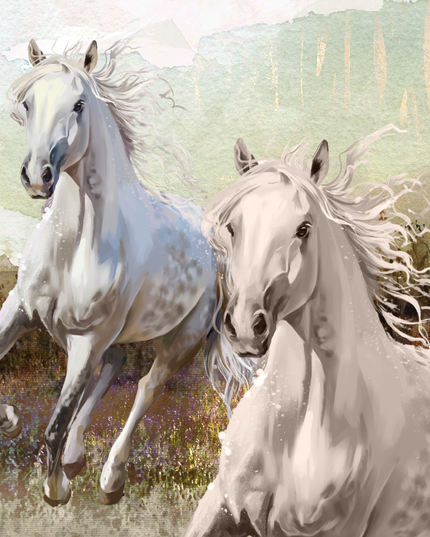 White horses running