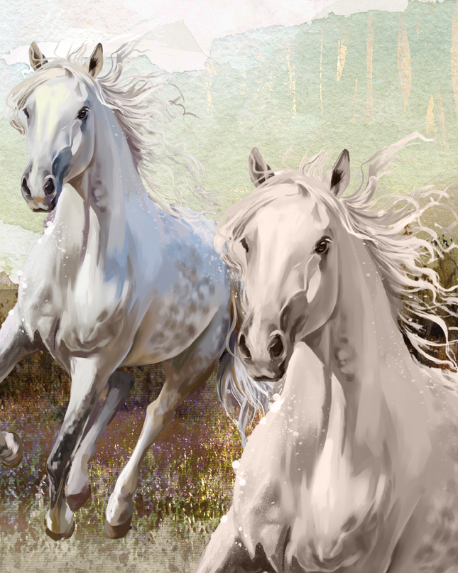 White horses running