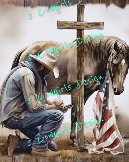 Cowboy, Horse and Cross