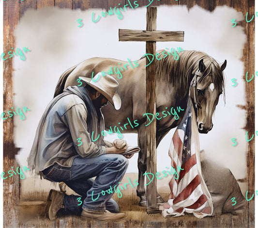 Cowboy, Horse and Cross