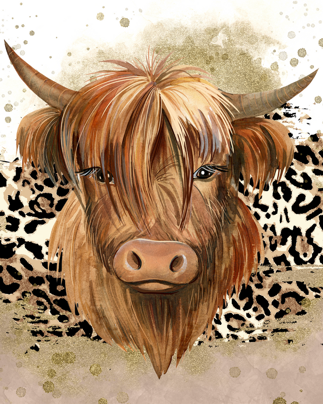 256 Cow with leopard print background.