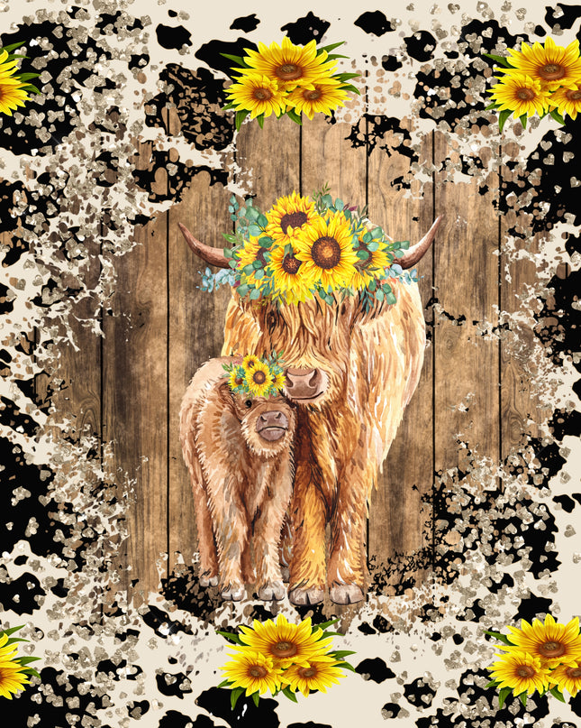 259 Brown calf with black a white cow print background