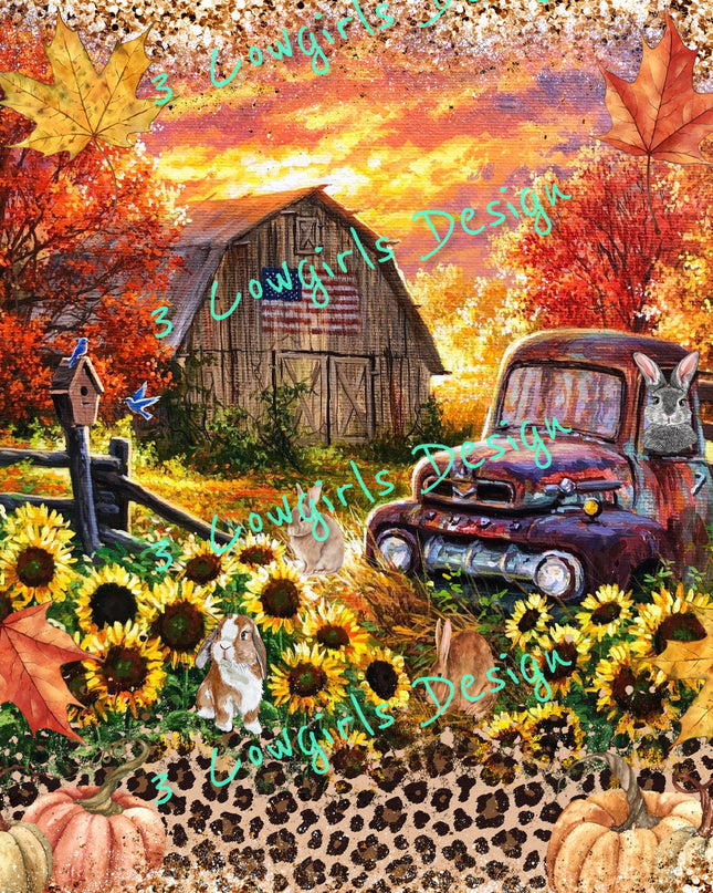 Fall Farm barn with rabbits