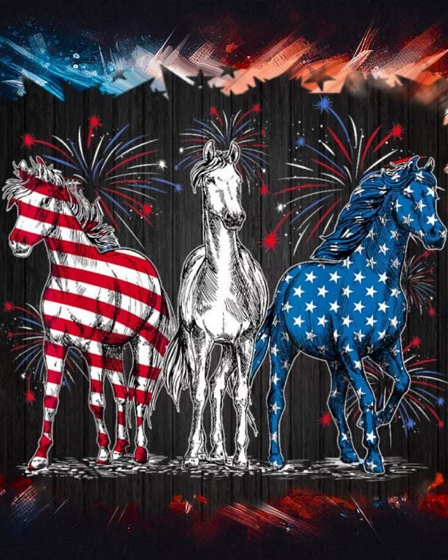 3 Horses/ Red/White/Blue