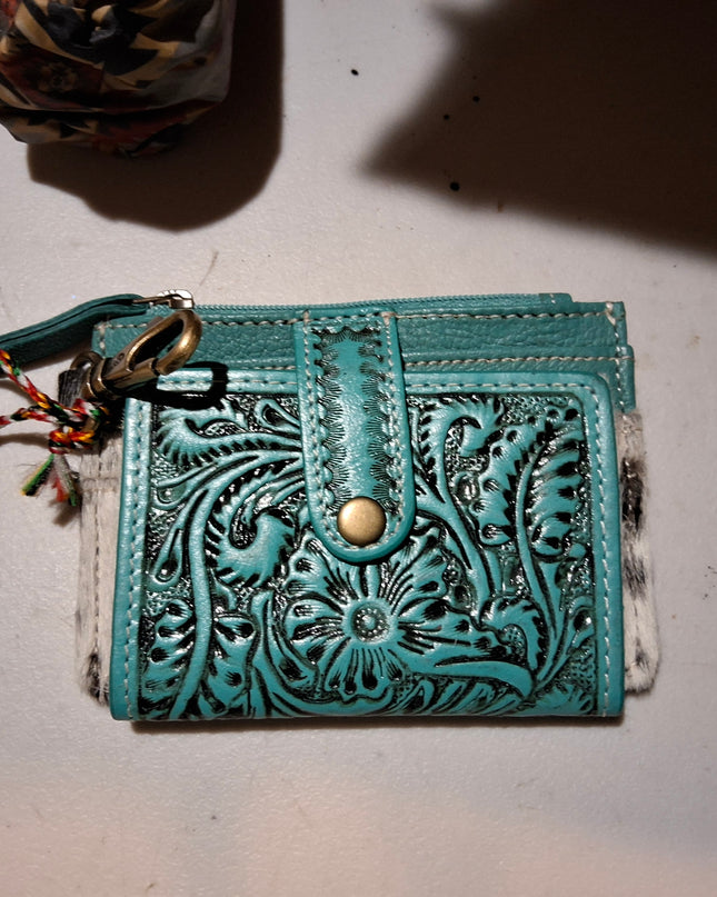 Wildflowers of the Prairie Credit Card Holder In Turquoise - Turquoise / Single