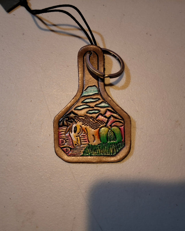 Whispers of the West Tooled Leather Key Fob in Tan